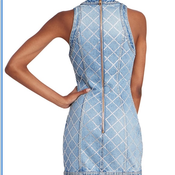 Strass Grid Denim Sleeveless Dress - Picture 2 of 13